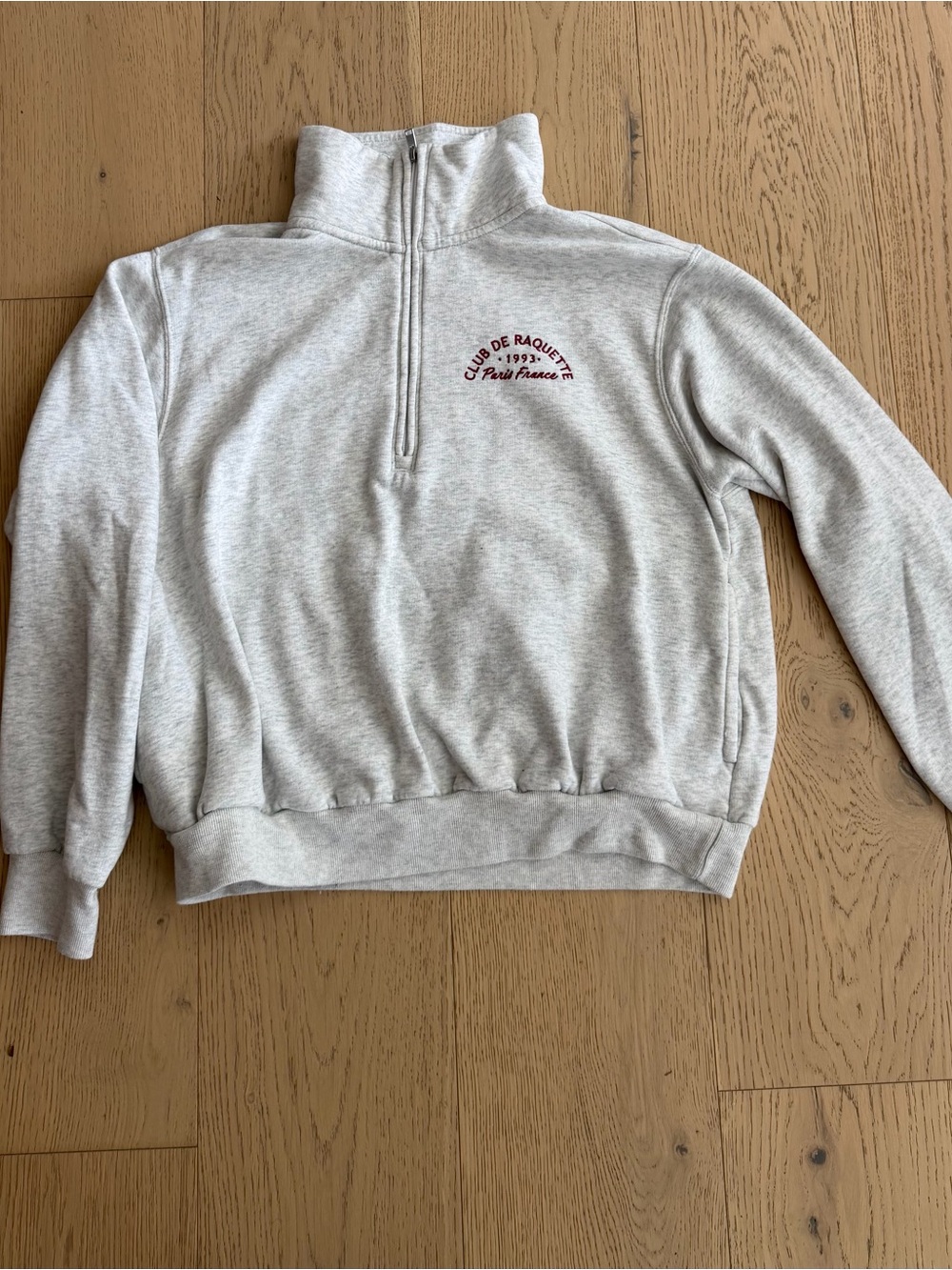 Women’s Light Gray Hollister Half-Zip Pullover with Burgundy Chest Logo